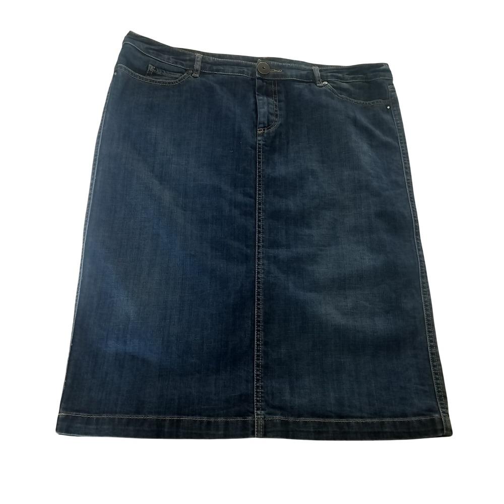 Weekend Max Mara‎ Denim Midi Skirt Dark Wash Rhinestone Butterfly Size 16 US